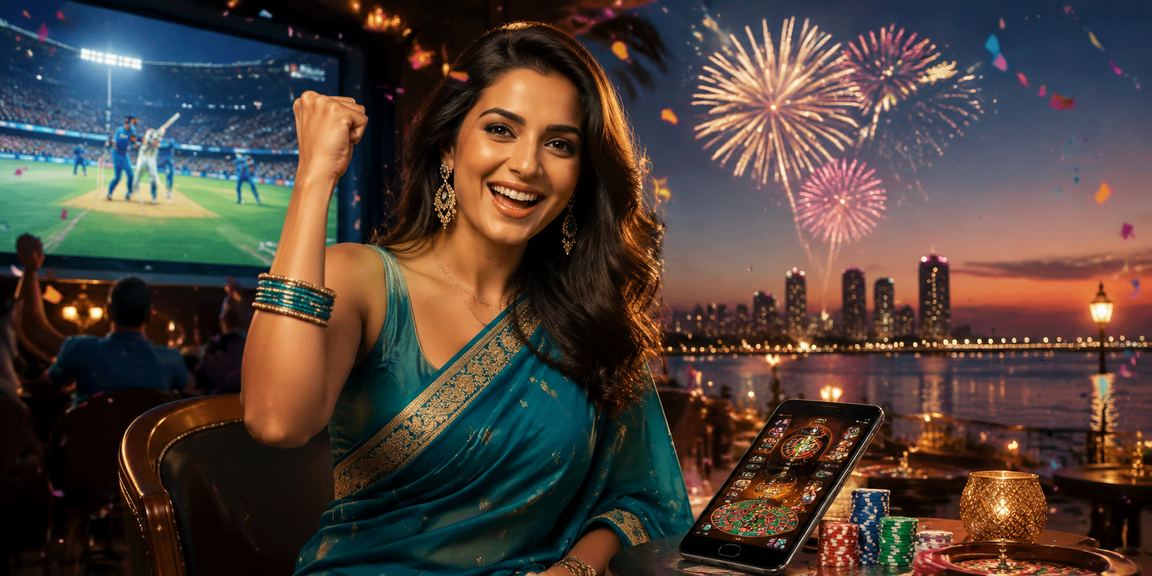 Cricket and casino sports betting with festive lights in India